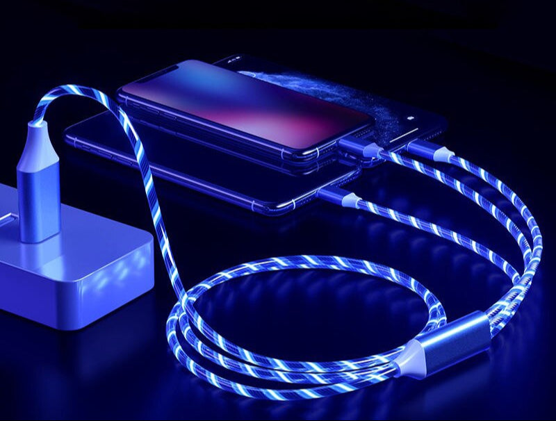 3 in 1 Fast Charging Glowing LED Light Cable | Micro USB Type C Cable