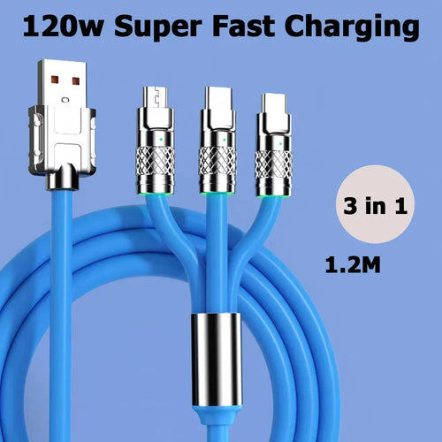 3 In 1 Usb Charging Cable | 120W Charge Cord With Type C Cable