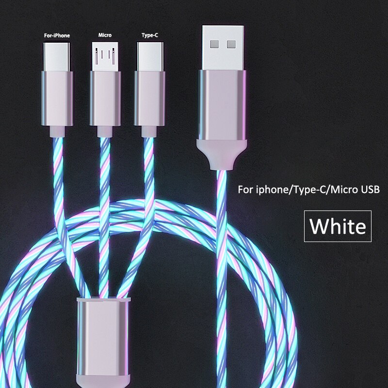 3 in 1 Fast Charging Glowing LED Light Cable | Micro USB Type C Cable